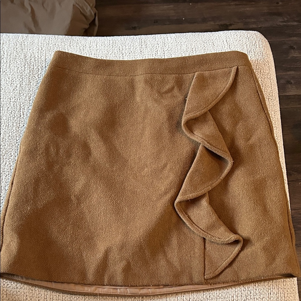J. Crew Tan Mini Skirt with Ruffle Accent